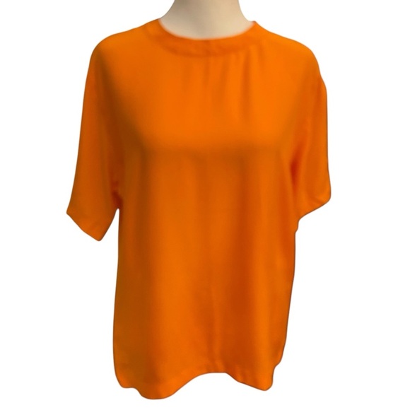 Vintage Casual Corner Women’s 100% Silk Blouse Size M Orange Short Sleeves 80s - Picture 1 of 10
